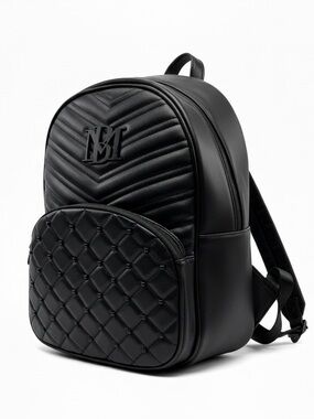 Badgley Mischka Black Quilted Chevron & Diamond Backpack